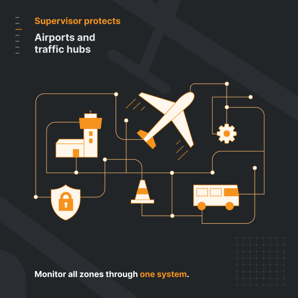 Image shows how Supervisor can protect airports and traffic hubs.